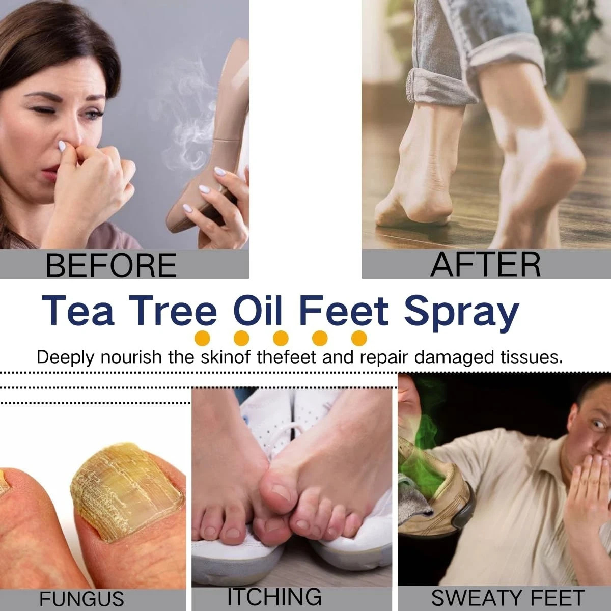 Tea Tree Oil Foot Sanitizer Spray, Foot Odor Care Spray for Feet Shoes Socks