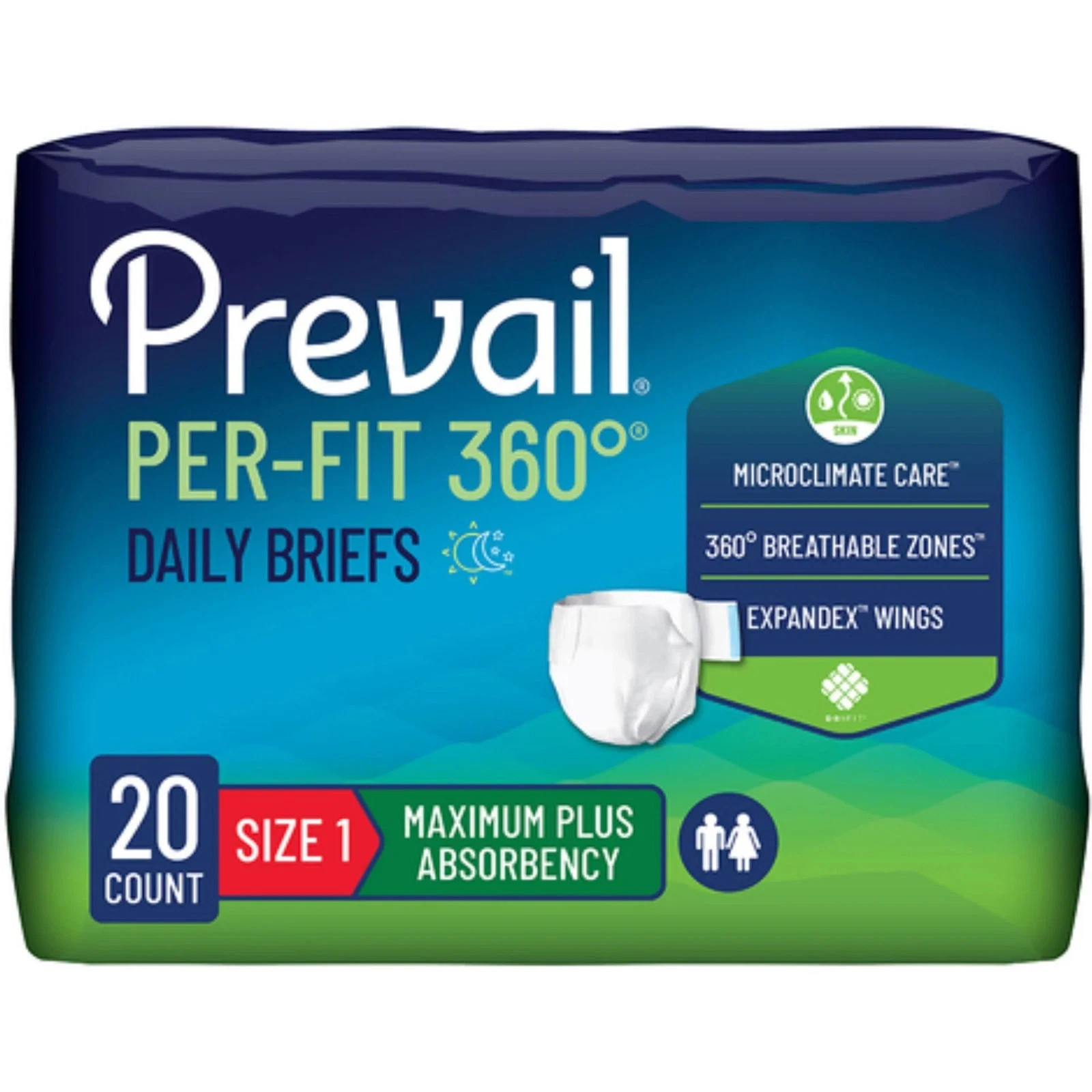 80ct Prevail Per-Fit 360 Daily Briefs Size 1 Max Plus Absorbency 4 pks x 20pcs