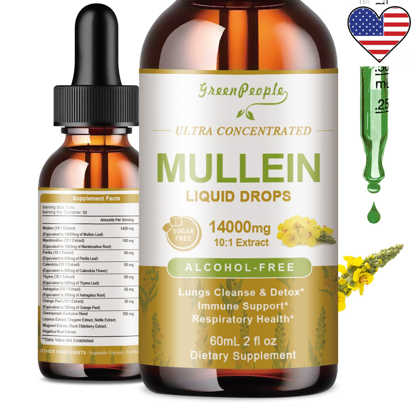 Mullein Drops for Lungs – Lung Detox for Smokers & Lung Cleanse Liquid 2oz
