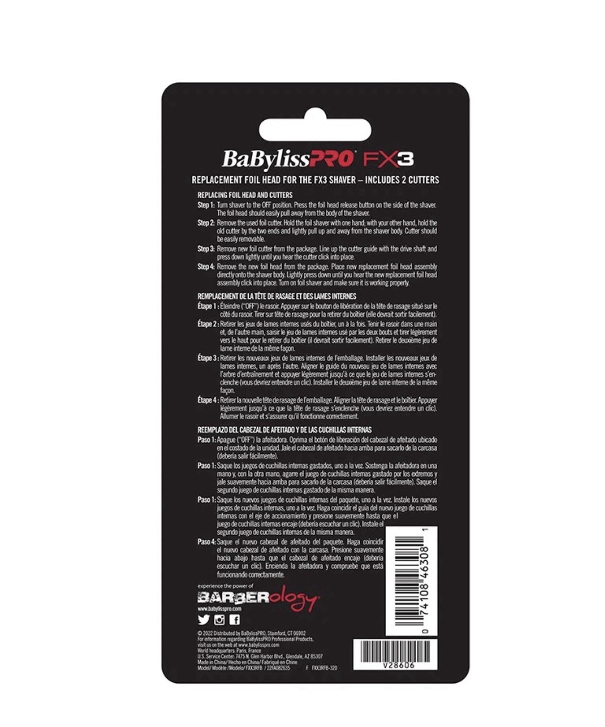 BabylissPRO Replacement FX3 Shaver Double Foil & Cutter Black FXX3RFB