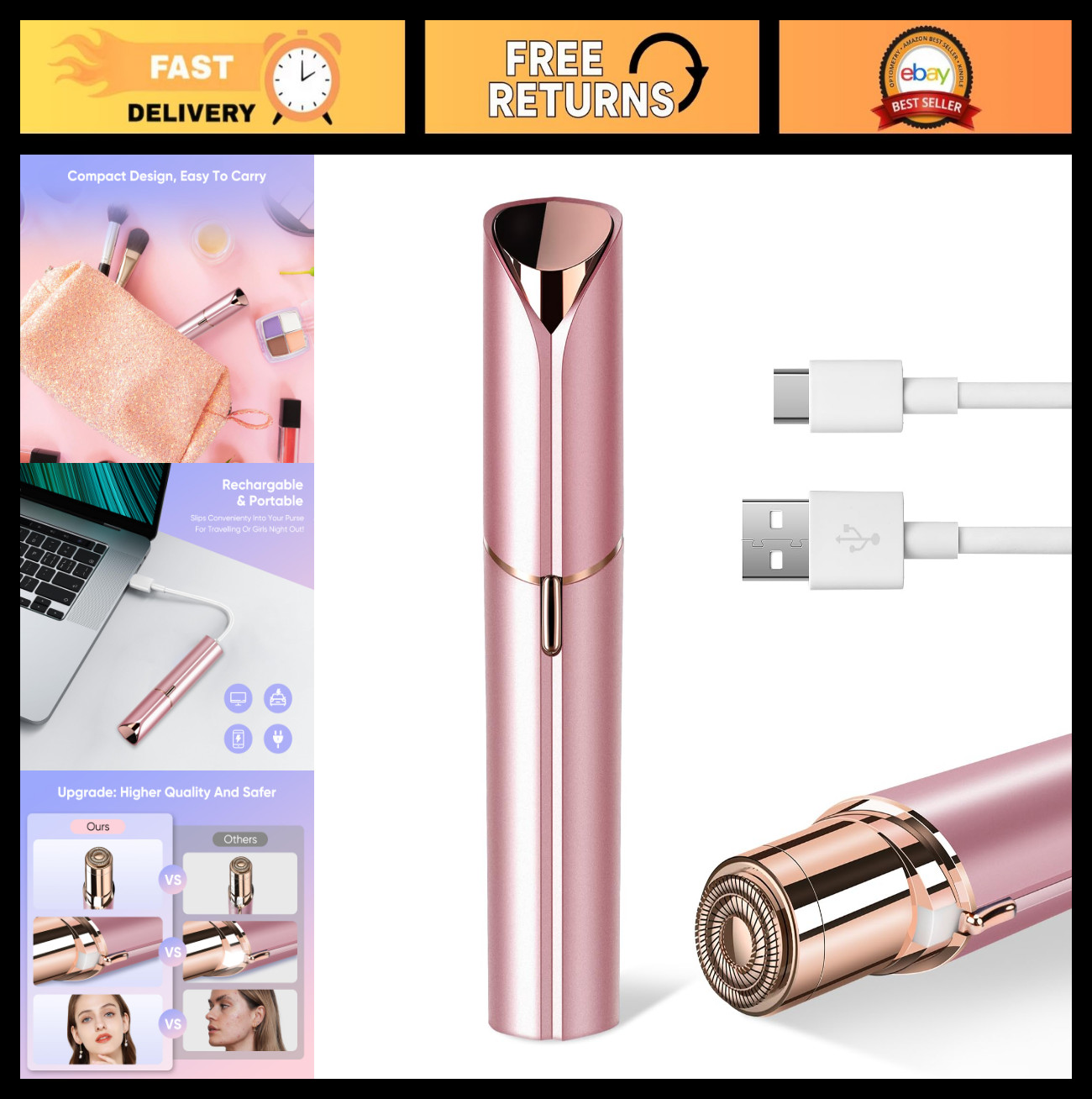 Painless Facial Hair Remover for Women – Mini Electric Shaver & Epilator, Portab
