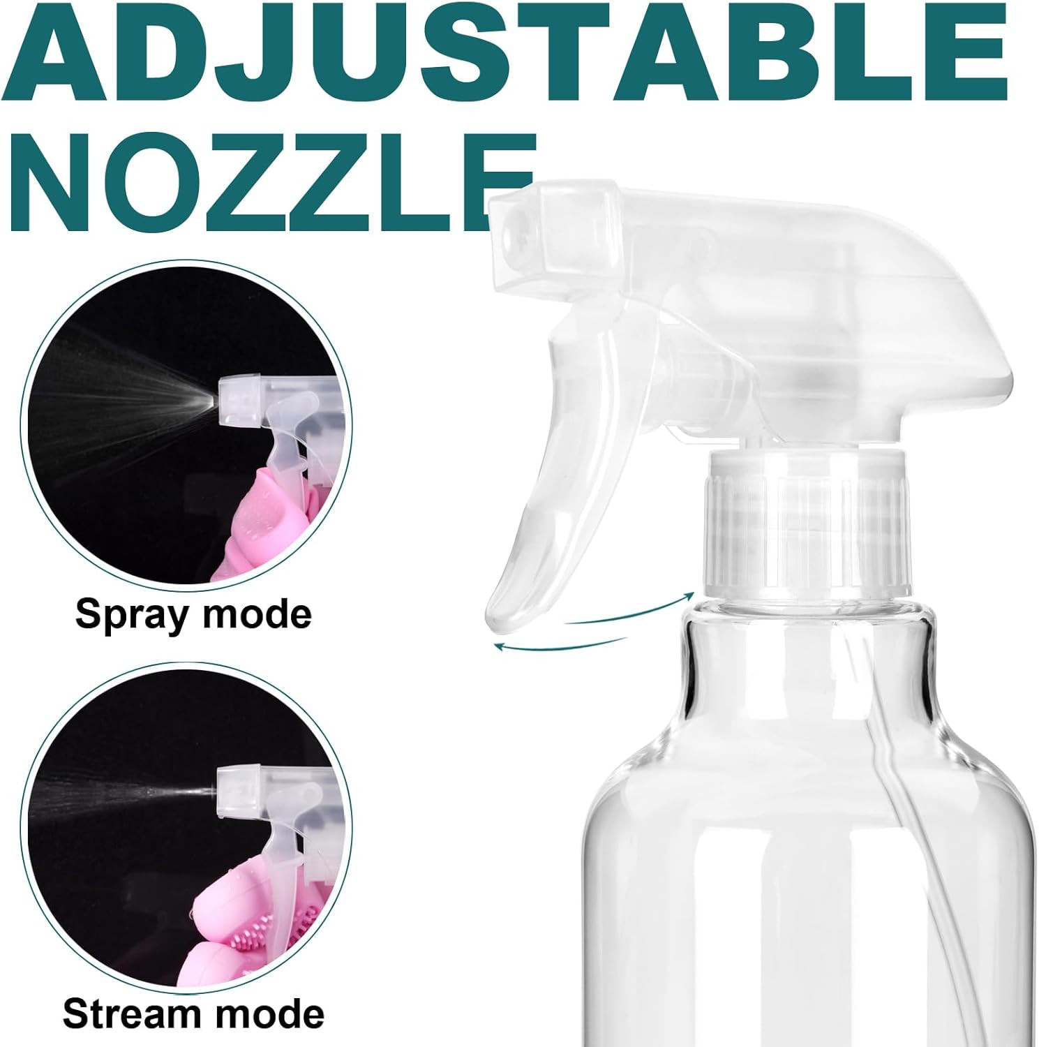 Plastic Spray Bottles, 16.9Oz/2Pack,Adjustable Spray Bottles for Cleaning, Empty