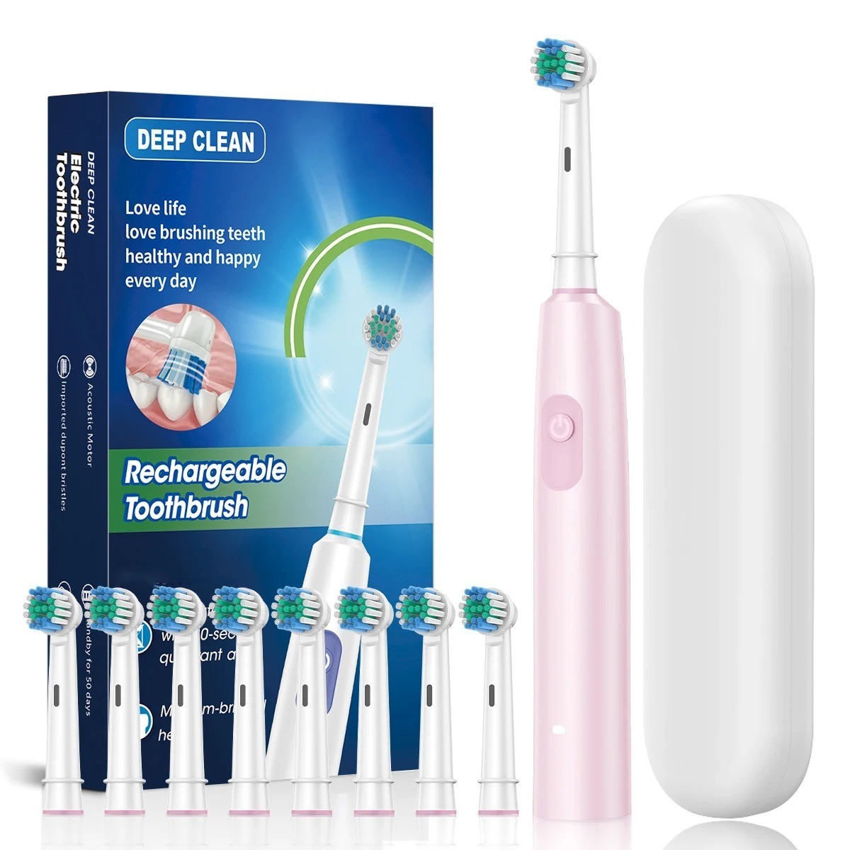 Rechargeable Electric Toothbrush 5 Modes Smart Timer with 8 Brush Heads Adult