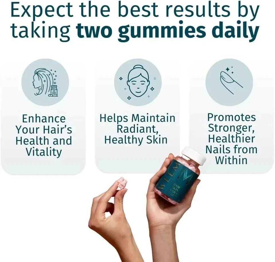 WEEM Hair Skin and Nails Gummies, Vegan biotin Vitamins, Healthy Hair- Pack of 3