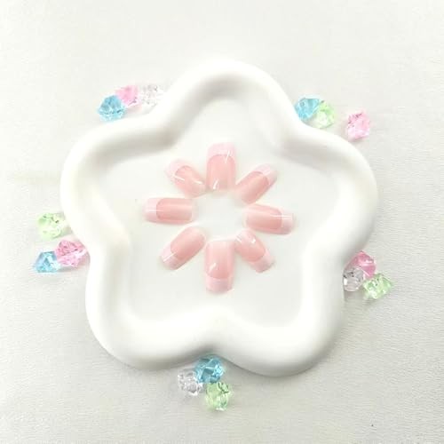 Medium Press on Nails Square False Nails with Glitter Design White French Tip