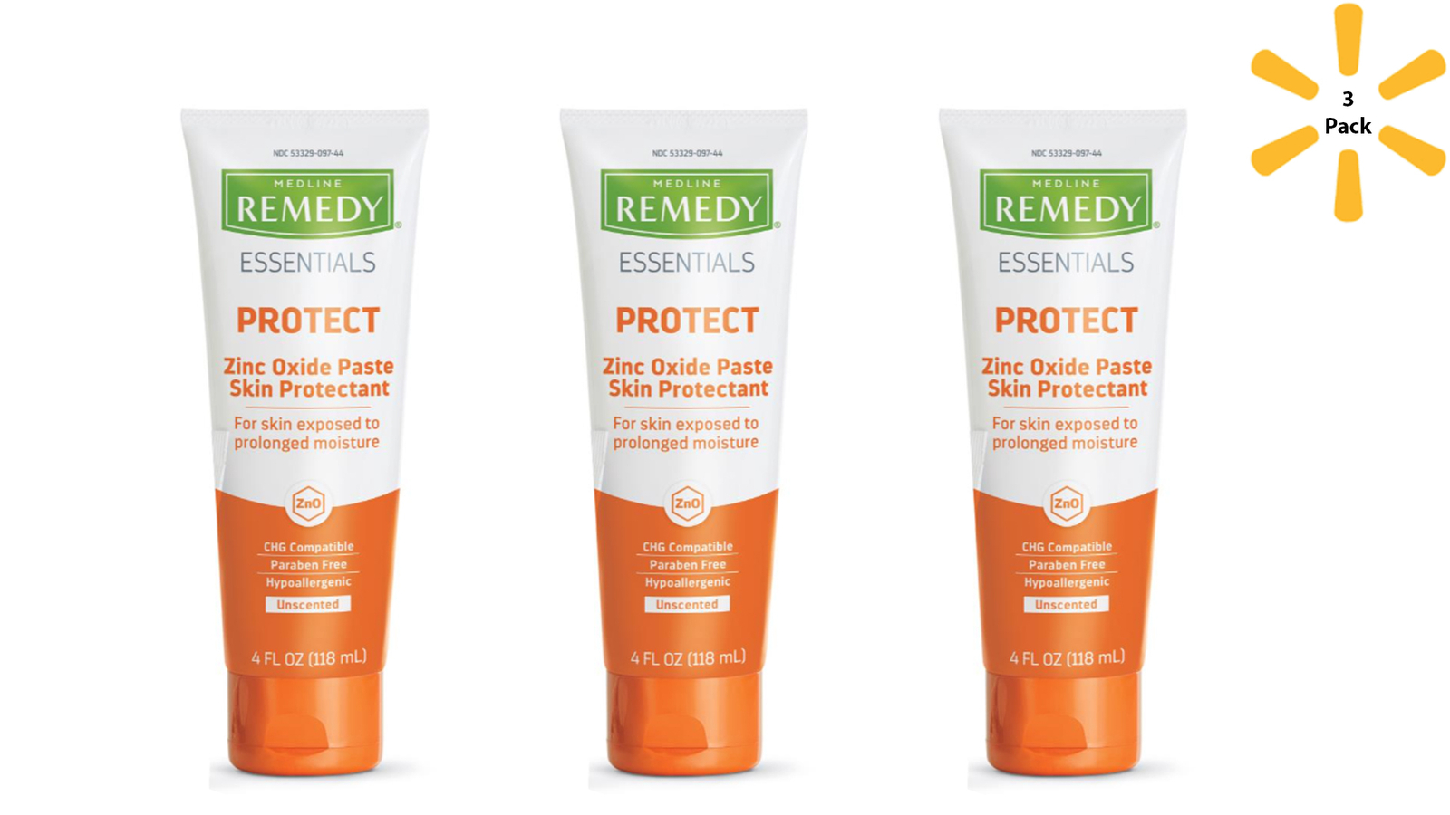 Medline Remedy Essentials Zinc Oxide Paste, Unscented, 4oz, 3 Pack -MSC092ZP04
