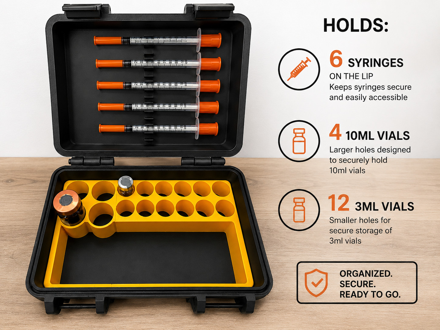 Peptide Storage Organizer Travel Case for 3ml & 10ml Vials Compartments