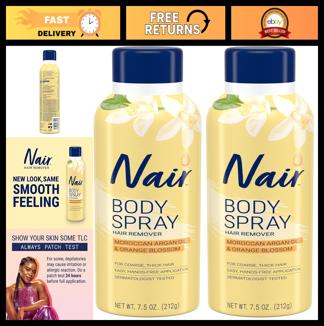 Hair Removal Spray for Body, Arms, Legs & Bikini – 7.5 Oz Can (Pack of 2)