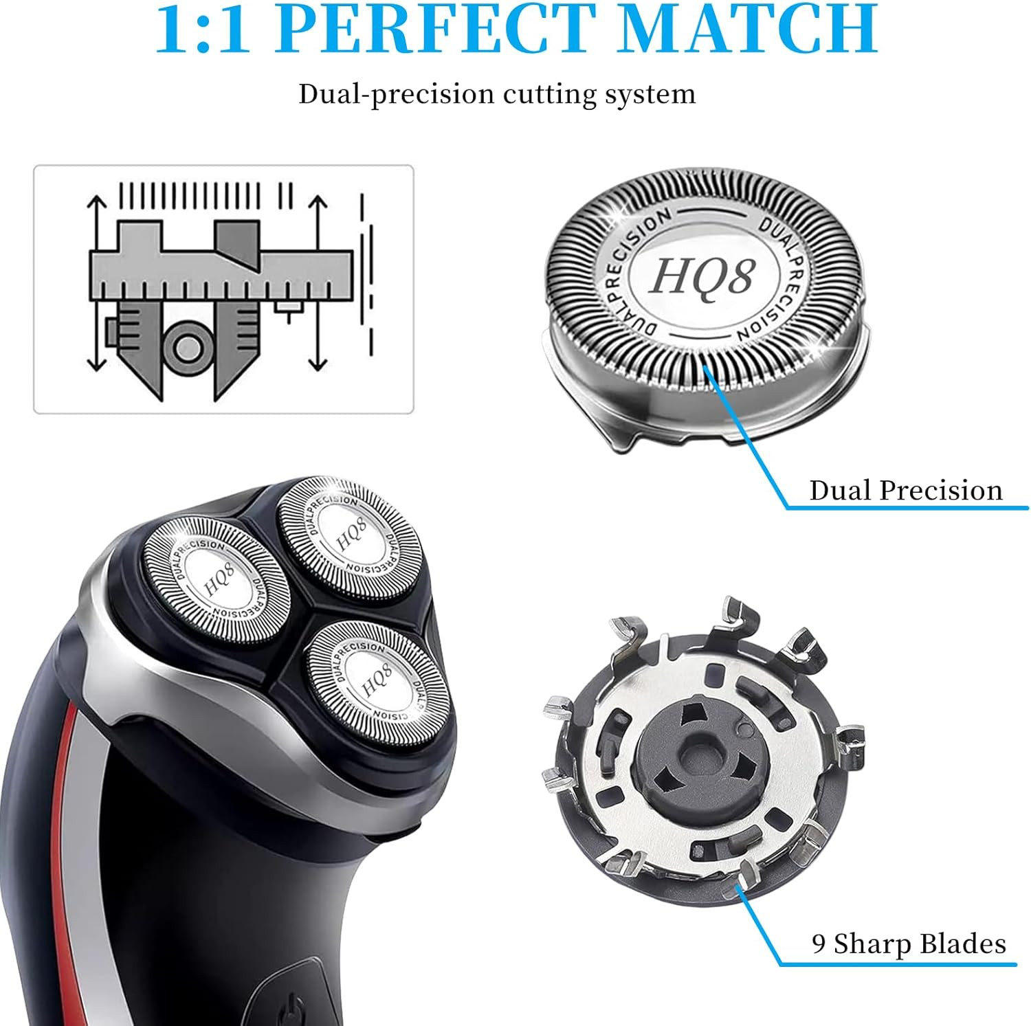 HQ8 Replacement Heads Compatible with Philips Norelco for Aquatec Shavers PT720