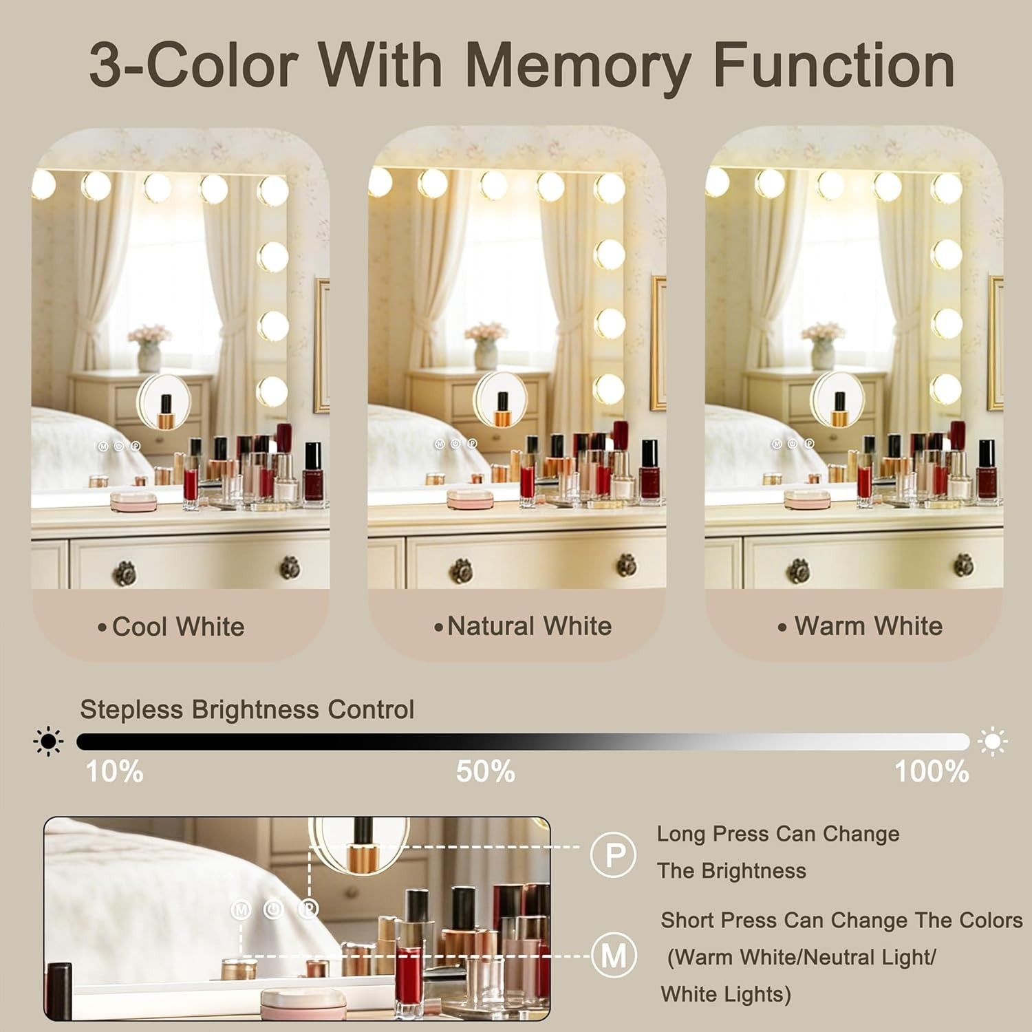 Contemporary 23″ x 18″ Makeup Mirror with USB Charging & Elegant Polished Frame