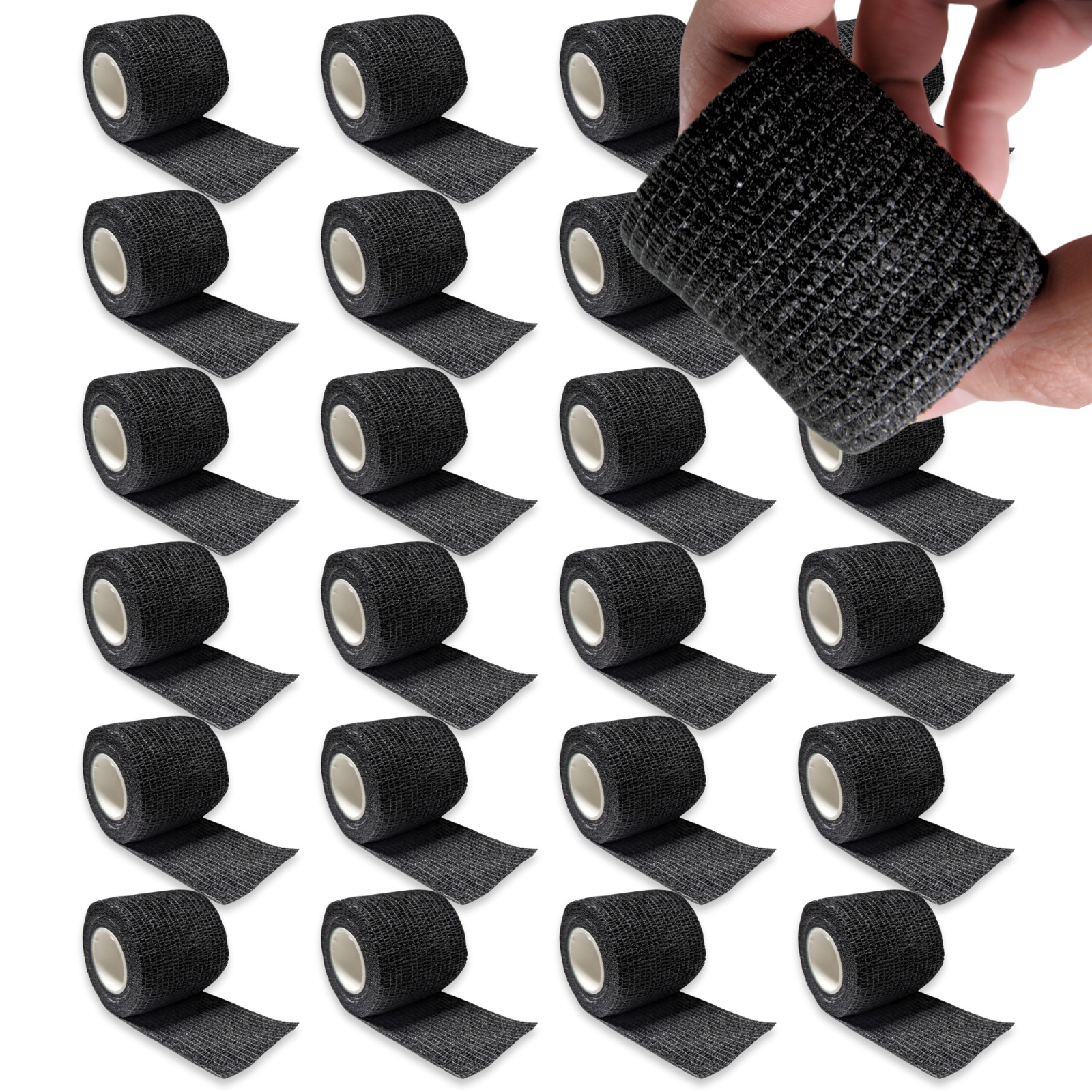 24 Count Black Self Adhesive Bandage Wrap, 2″ x 5 Yards (15 feet) Tape