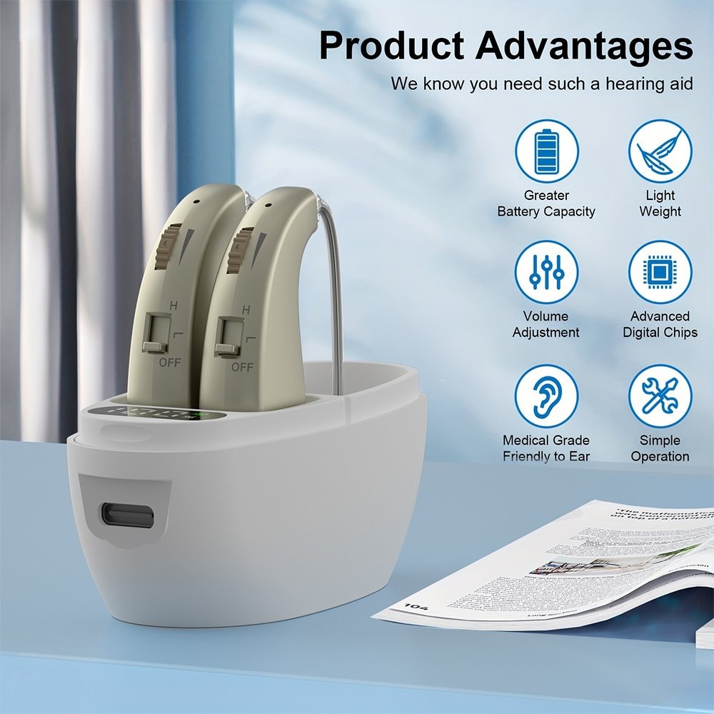Behind-The-Ear Severe Hearing Loss Hearing Aid Noise Reduction w/ Charging Case
