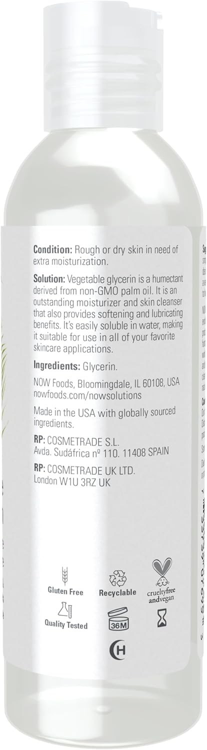 NOW Solutions, Vegetable Glycerin, 100% Pure, Versatile Skin Care, Softening and