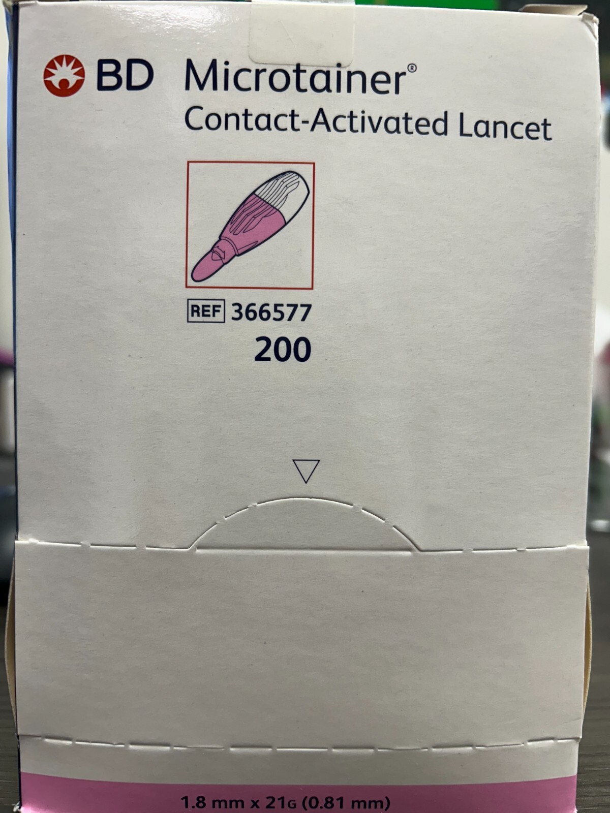 Bd Microtainer Contact-Activated Lancets 1.8 mm x 21g, 366577, 200/BX Exp 2029