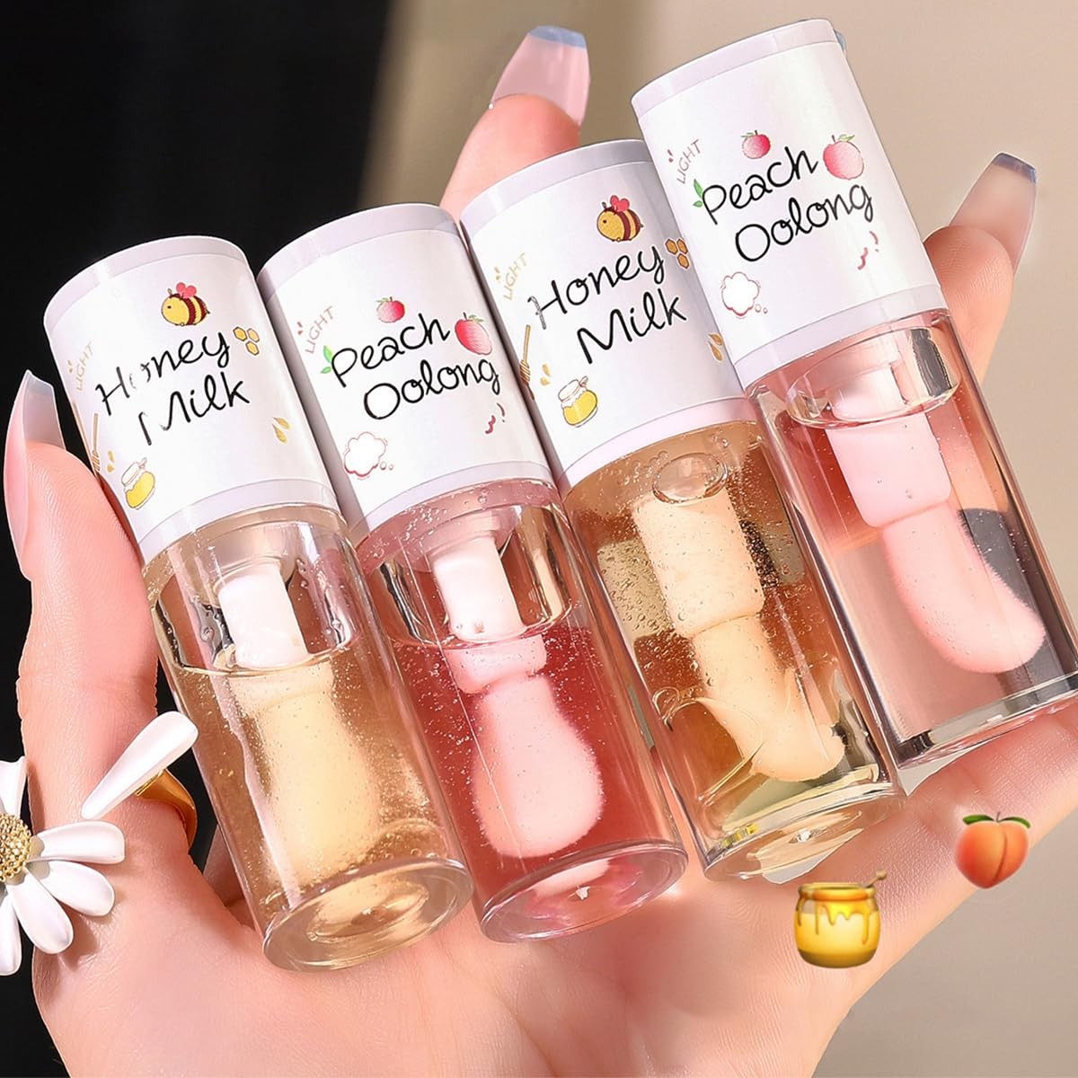 Pakivs 4PCS Hydrating Clear Lip Oil,Jelly Honey Lip Gloss Oil,Korean Big Brus…