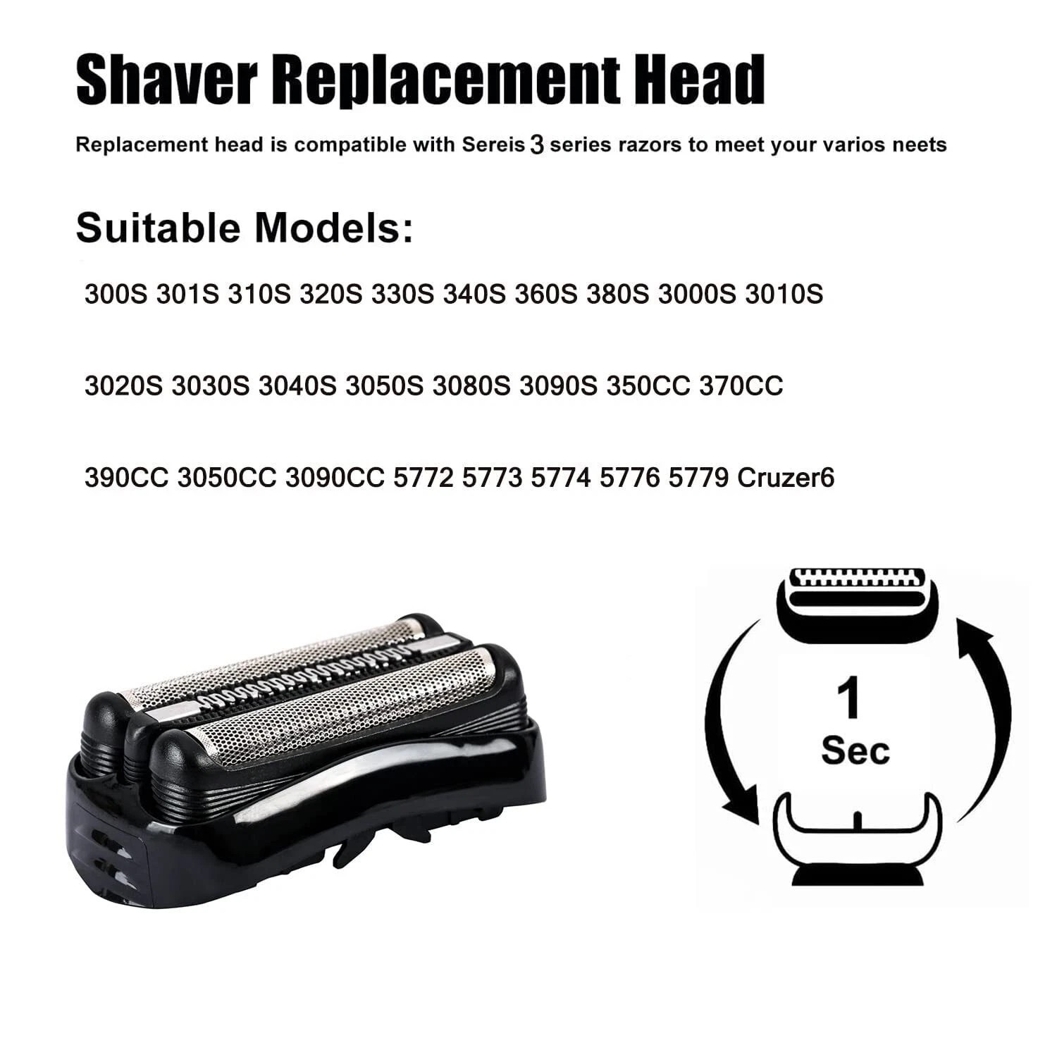 21B Shaver Foil Razor Head Cutter Replacement for Braun Series3,3010s,3040s,5409