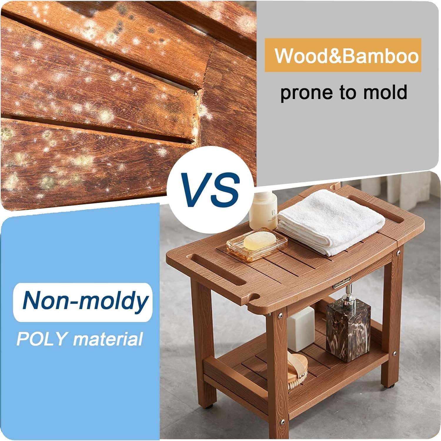 Poly Shower Stool for Inside Shower Waterproof, Shower Bench for Shaving Legs