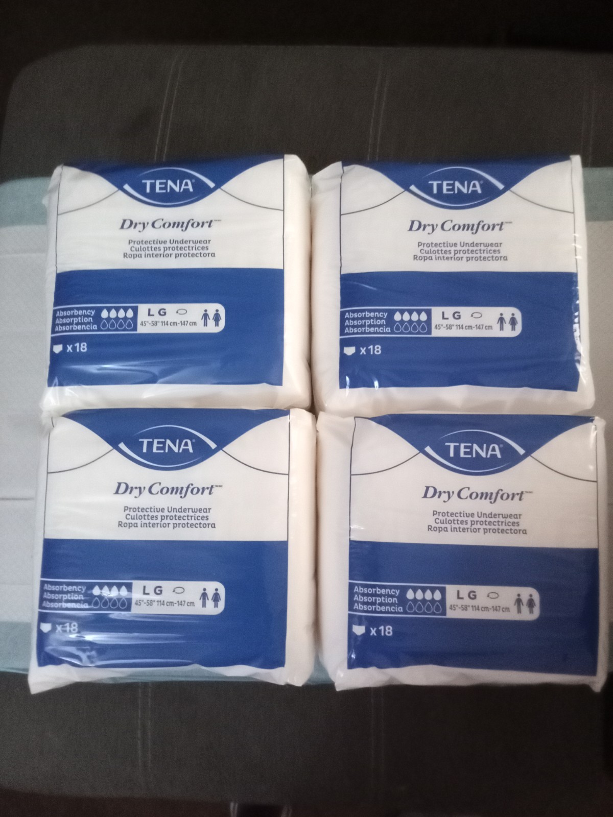 4 Packs Tena Dry Comfort Protective Underwear Large 45”-58”…FREE SHIPPING