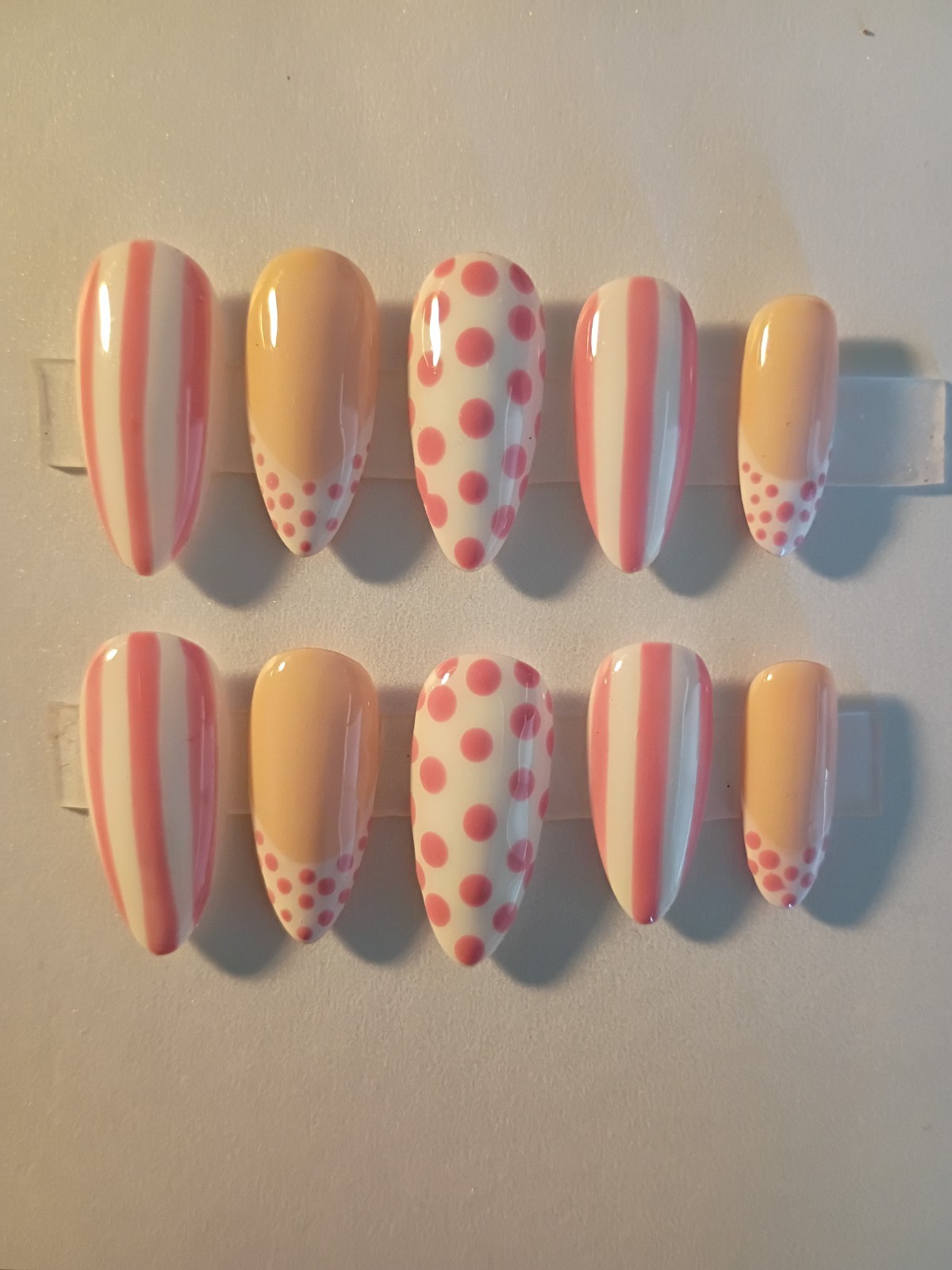 Pink And White Extra Small Stripe And Dot Nails