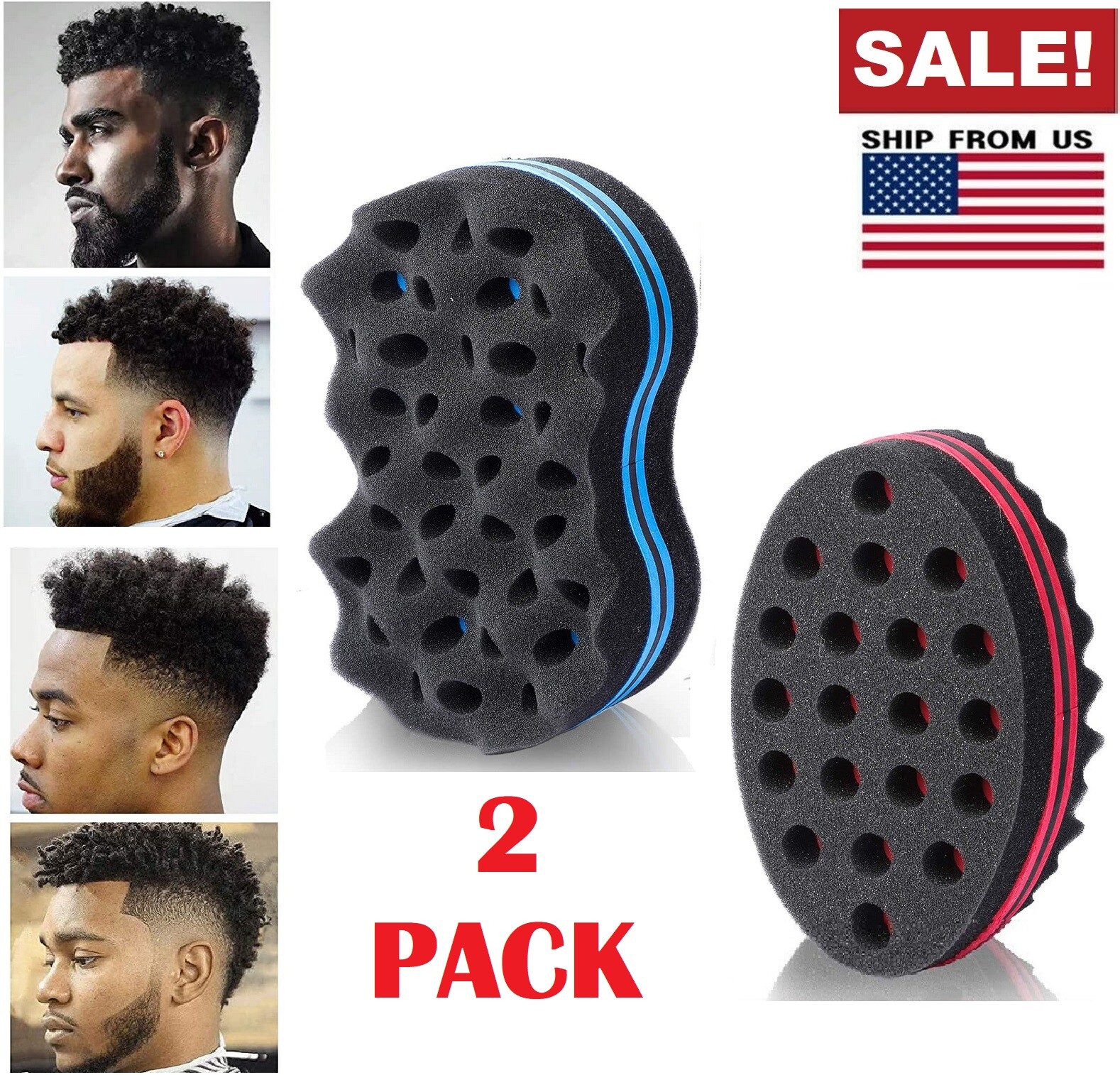 2× Hair Sponge Magic Barber Twist Curl Brush Sponge Dreads Locking Afro Coil Set