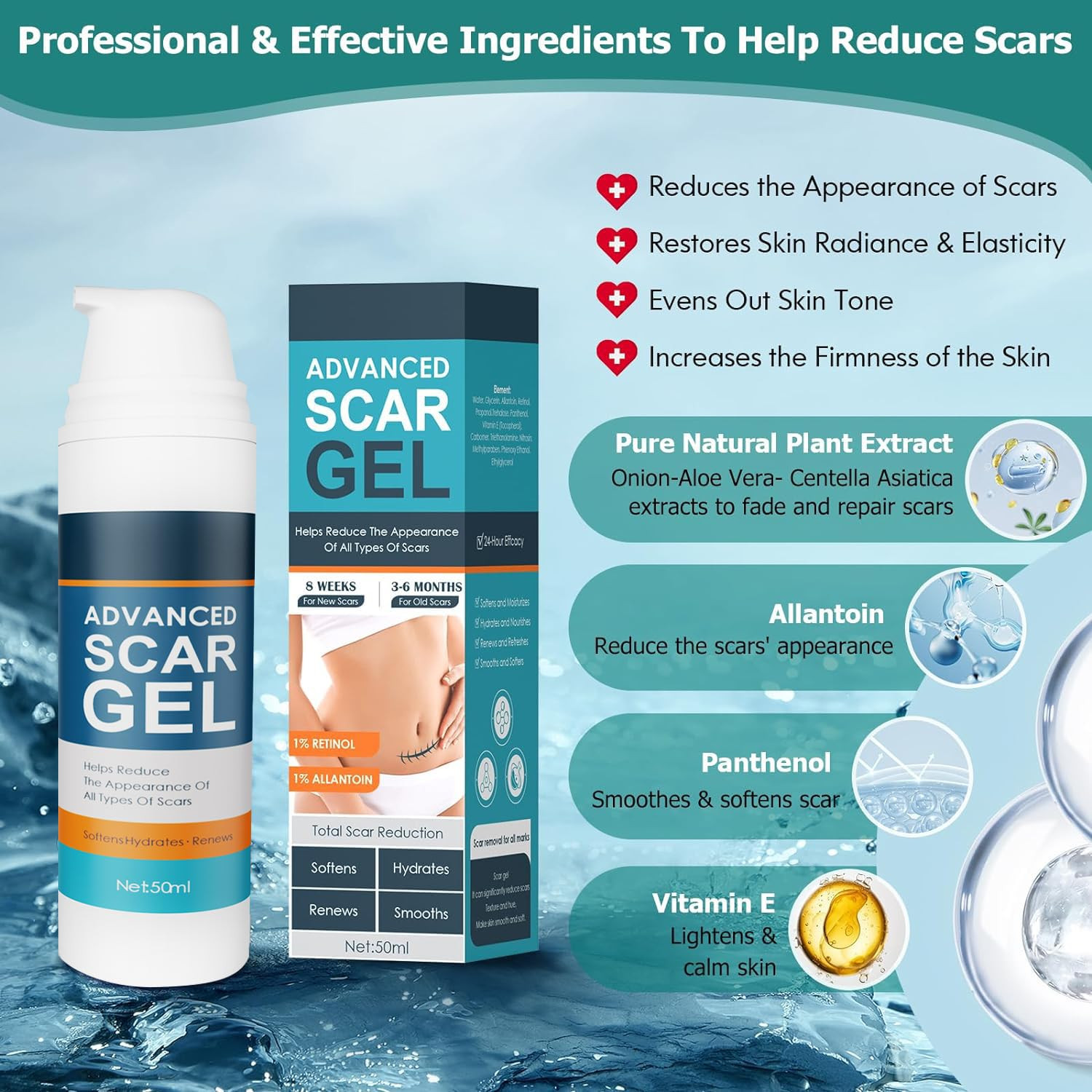 Scar Gel, Scar Cream, Advance Scar Gel for Surgical Scars,Face,Body,Leg, Burns,