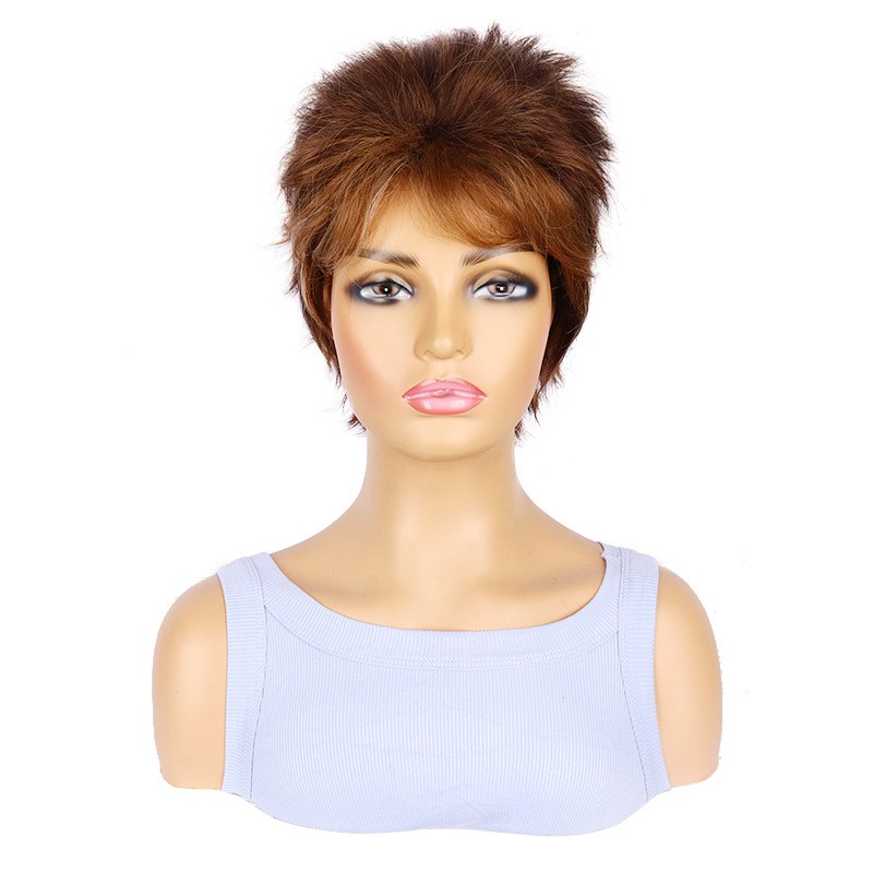 Brown Spiky Short Straight Synthetic Full Wig for Women European American Daily