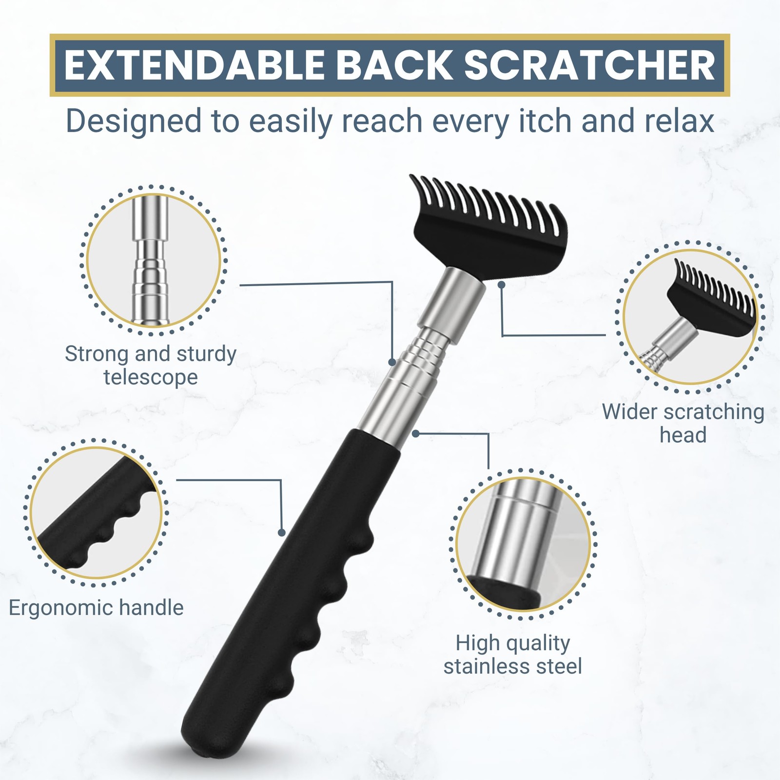 Robust Telescoping Back Scratcher for Instant Itch Relief, Extra Wide Head, S…
