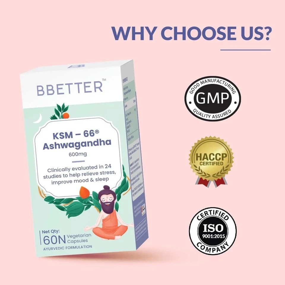 BBETTER Ashwagandha KSM-66 600mg | Stress Sleep Anxiety Relief 120 Caps