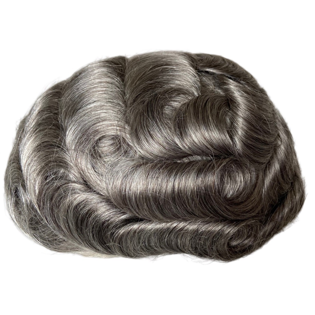 Mens Toupee Human Hair Replacement French Lace Medium Density Hairpiece Grey