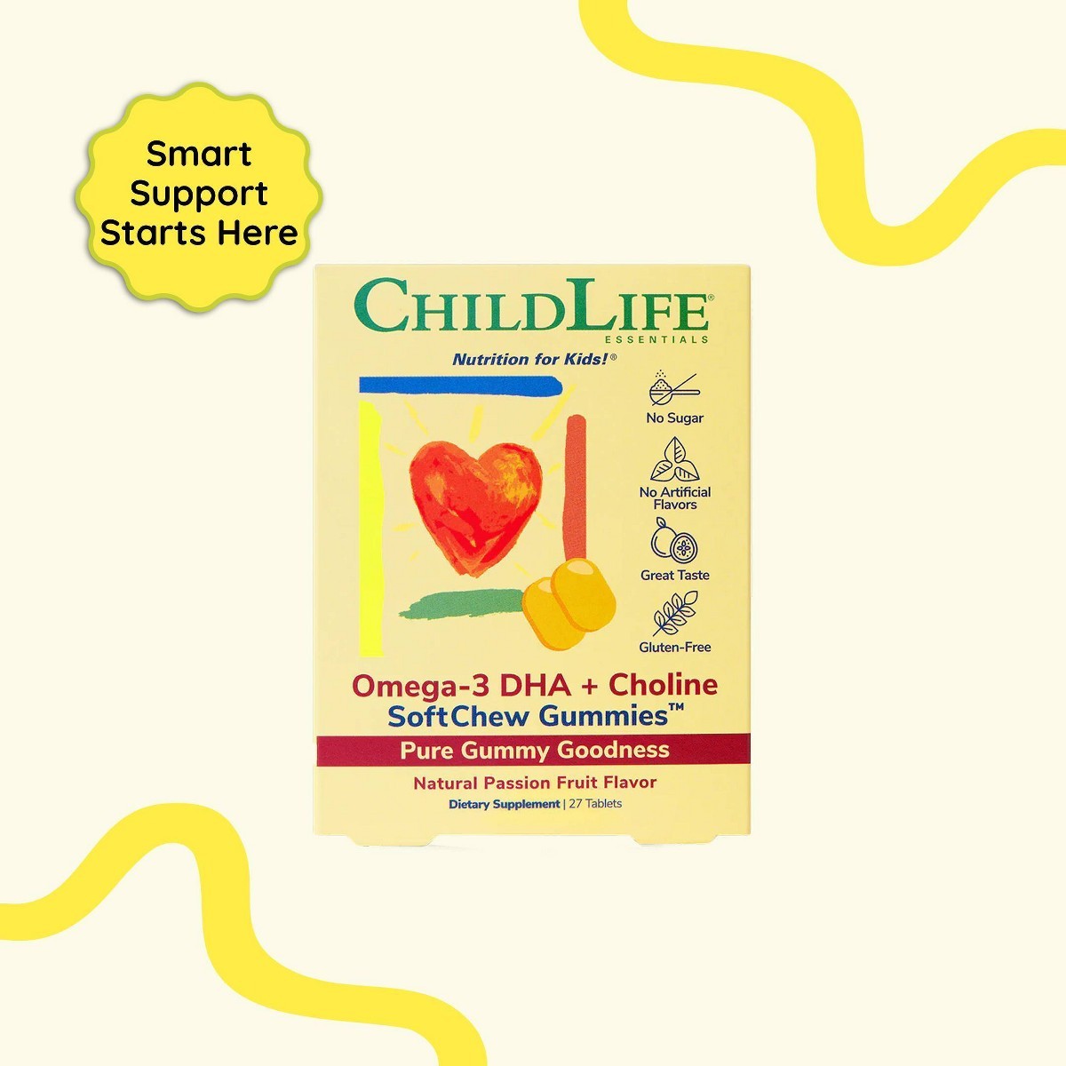 ChildLife Essentials Omega 3 DHA Choline Gummies – 27ct: Sugar-Free & Supplement