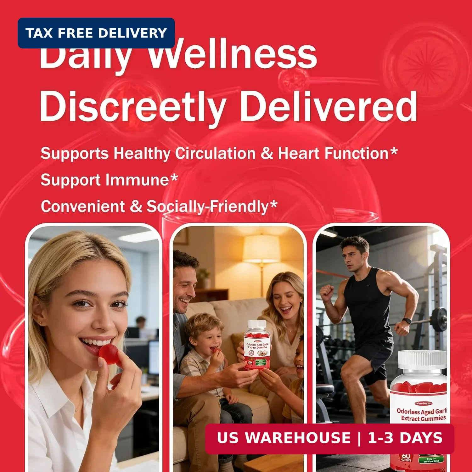 Odorless Aged Garlic Extract Gummies,Organic 2-Year Garlic Supplement for Heart