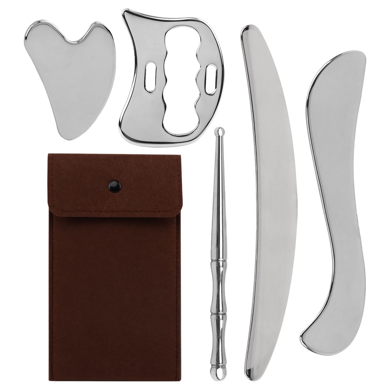 Frandilo 5 In 1 Stainless Steel Muscle Scraper Tools Set Gua Sha Muscle Scraper