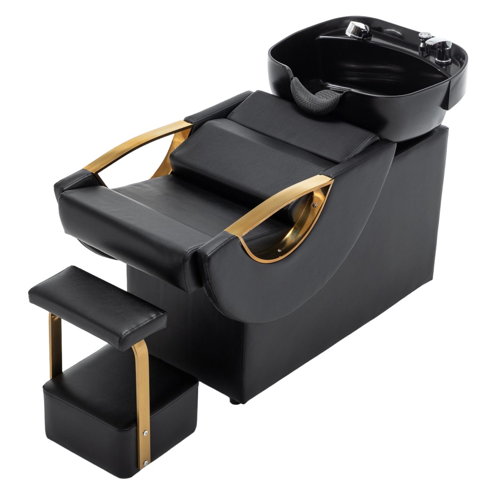 Salon Shampoo Bowl and Chair Set ABS Sink PU Leather Black