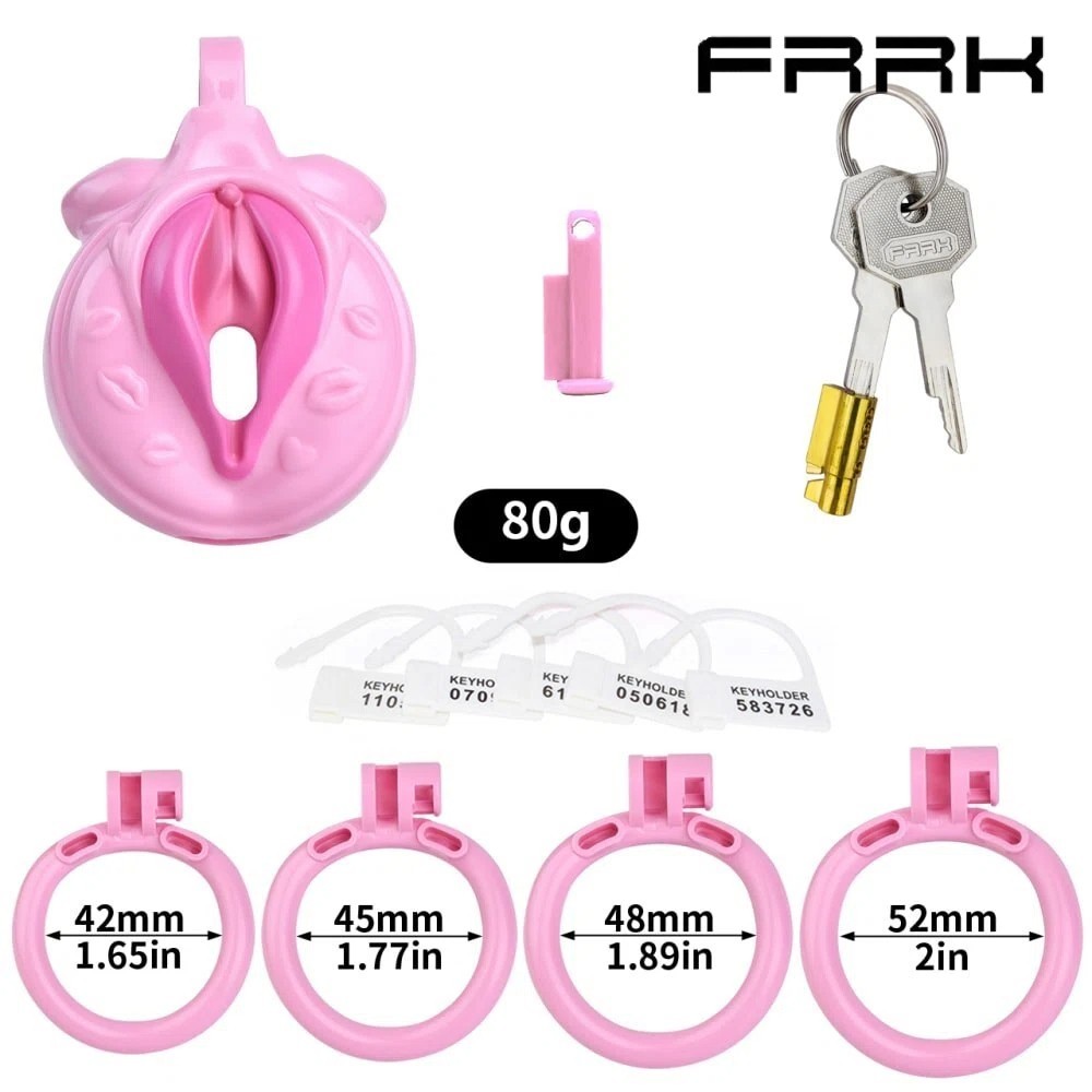 ABS Resin 4 Colors Sissy Realistic Pussy Chastity Cage with 4 Rings Lock Devices