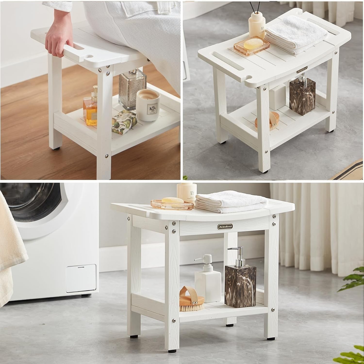 Waterproof Shower Bench White Poly Shower Stool Shaving Legs Shower Chair Seat