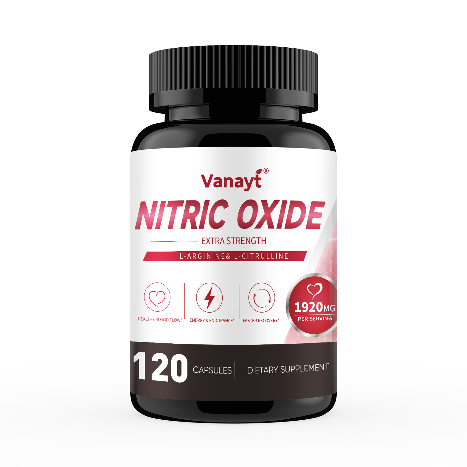 Nitric Oxide Capsules L-Arginine Workout Endurance Energy Support 120 Capsules