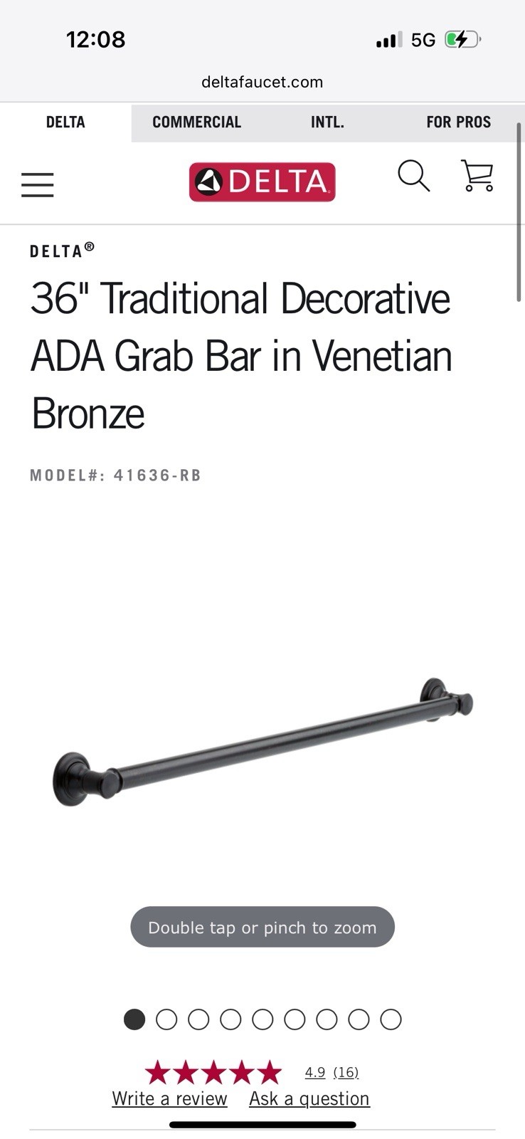 Delta 41636-RB 36″x1-1/4″ ADA Shower Grab Bar in Venetian Bronze
