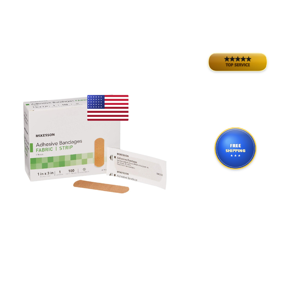 Mckesson Adhesive Bandages Sterile Fabric Strip 1 In X 3 In 100 Count 1 Pack
