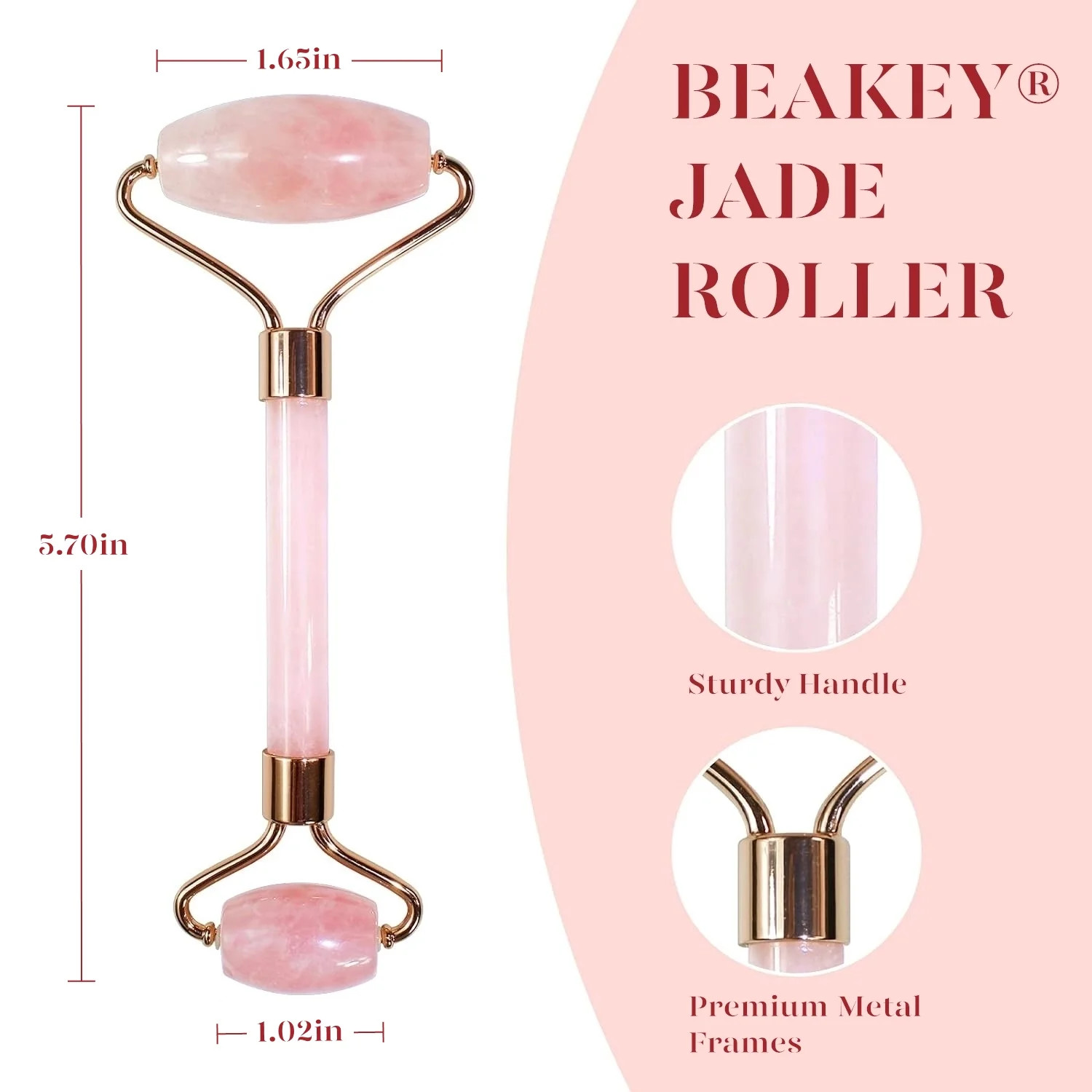 Jade Roller & Gua Sha Set, Natural Facial Skin Care Face Massage Tool, Pink