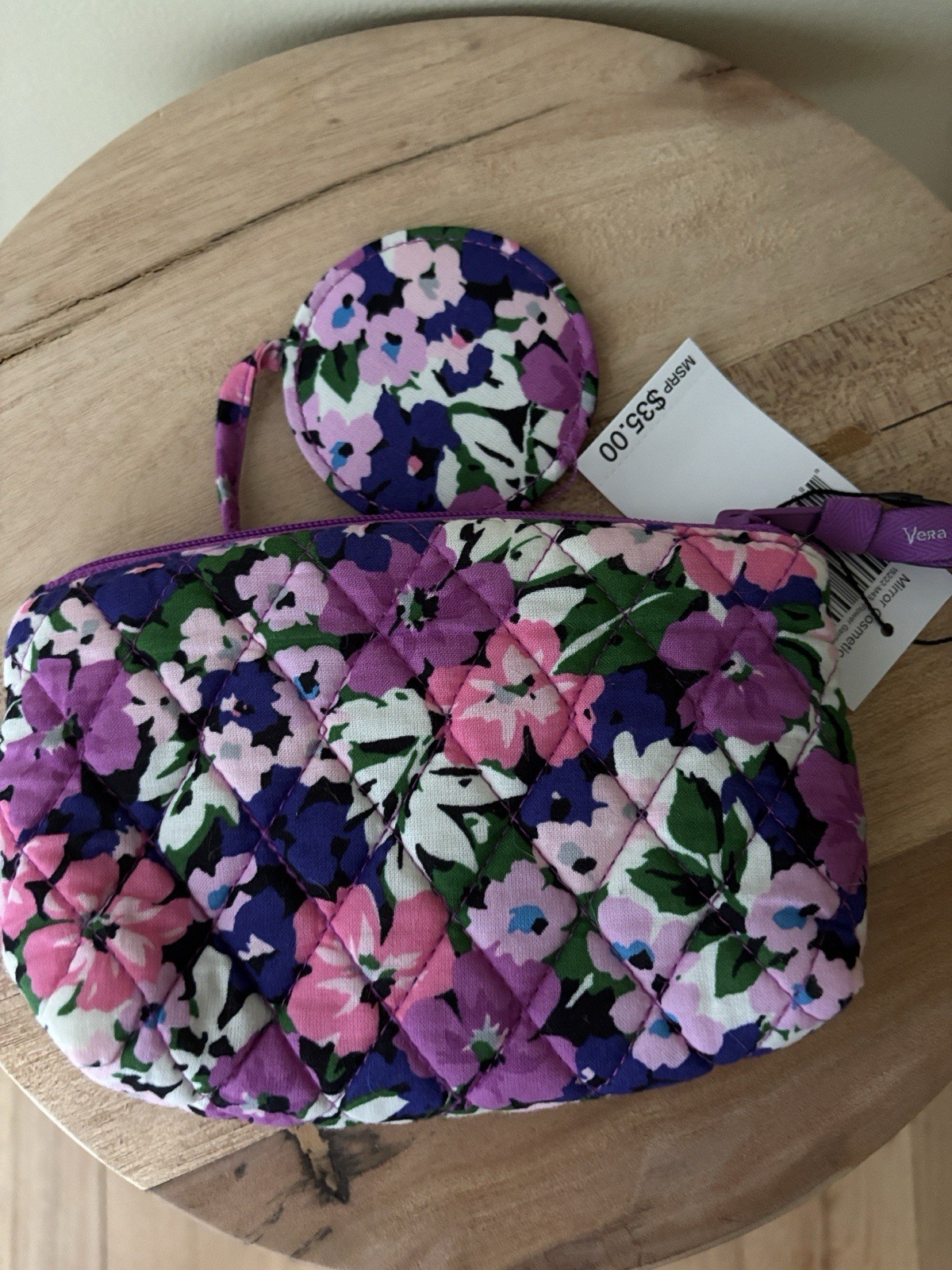Vera Bradley Mirror Cosmetic Makeup Bag Floral Multicolor Fabric Zip w/ Mirror