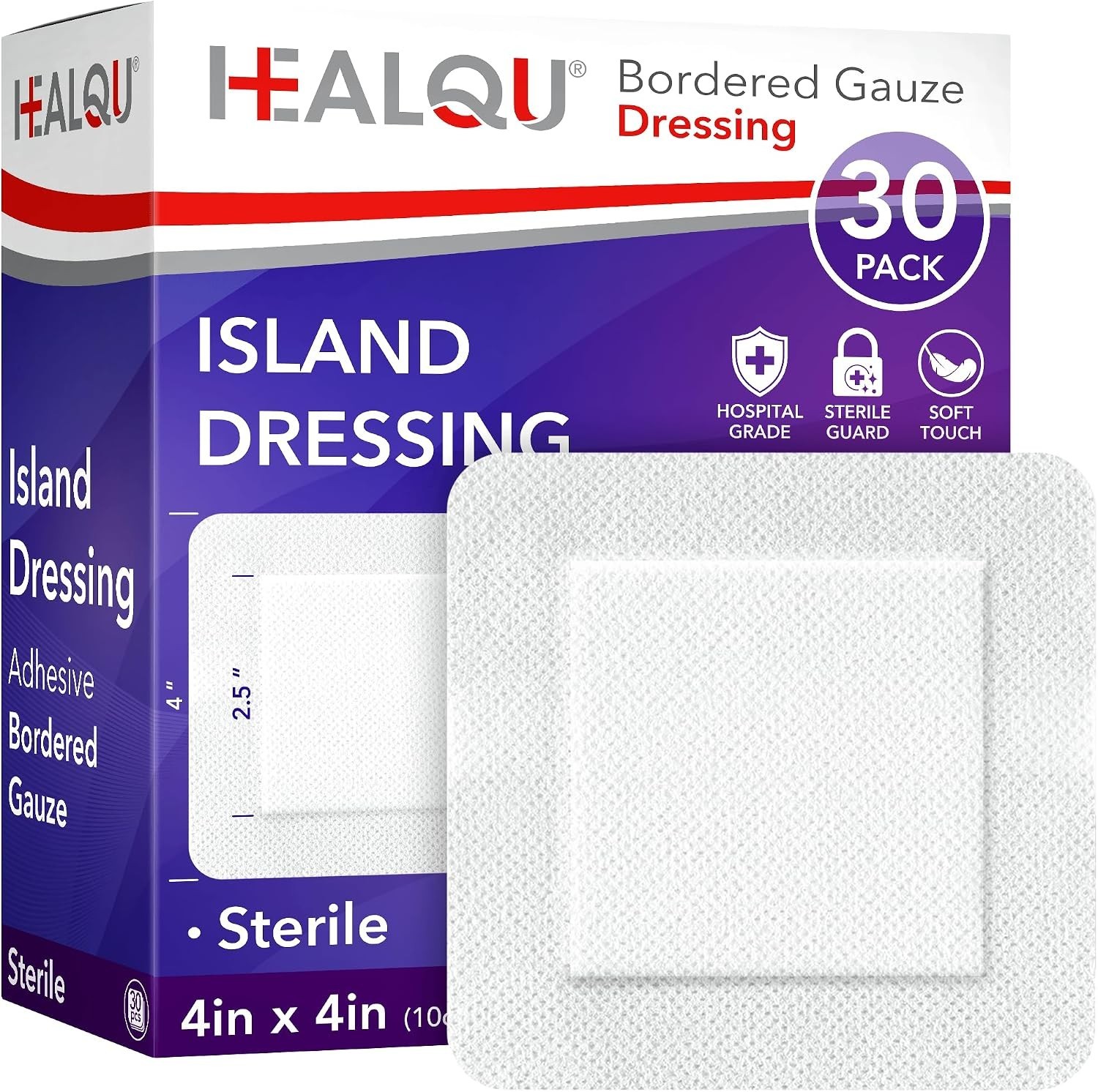 Comfortable 30 Count 4×4″ Non-Stick Island Dressing for Fast Wound Healing