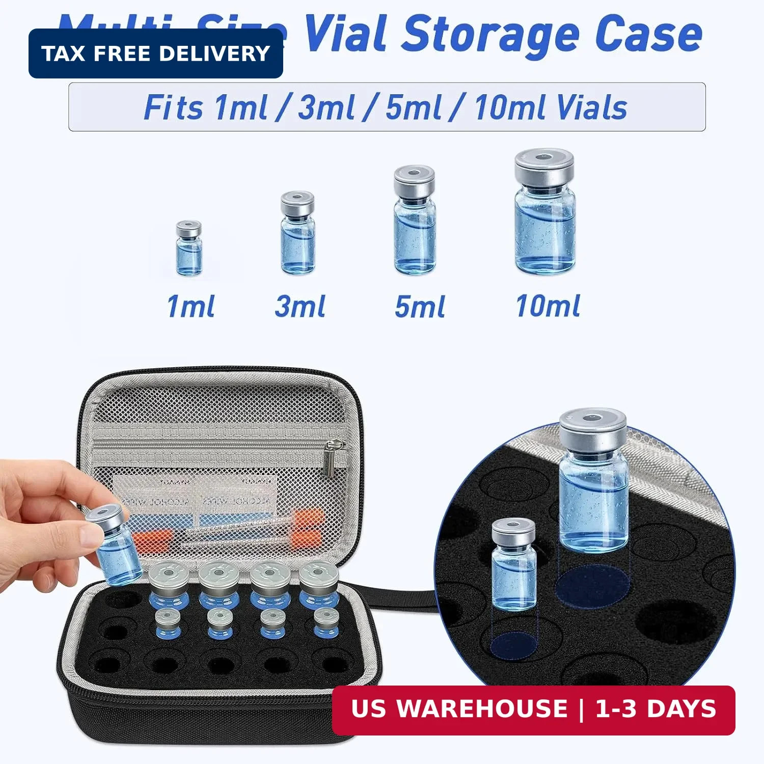 3/5/10ML Peptide Case – with Mesh Pocket, Fits 3ml … 15-Slot Peptide Organizer