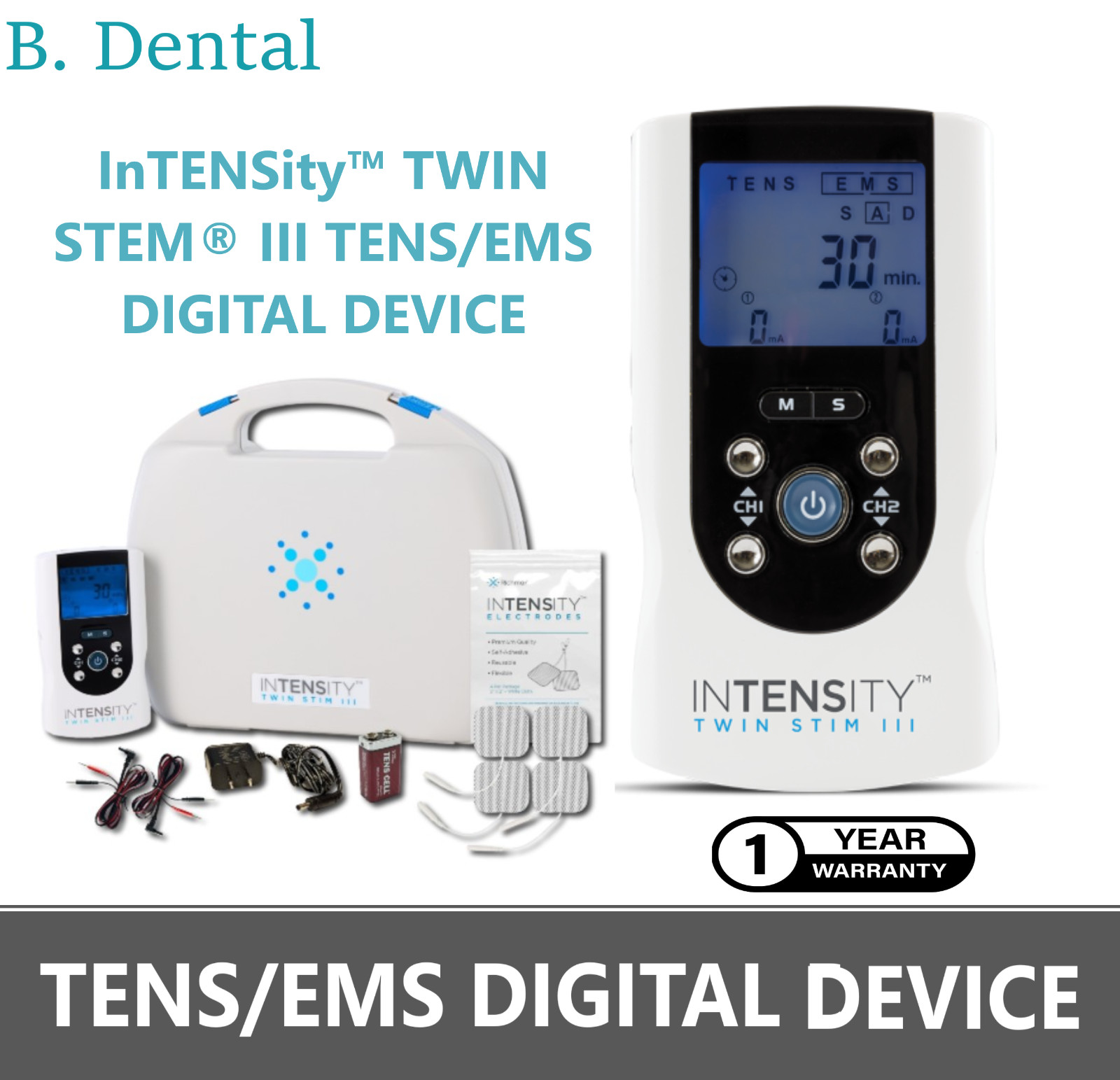 Muscle Stimulation Therapy Digital Device, Four modes, Electrodes, 1 Year Wrnt