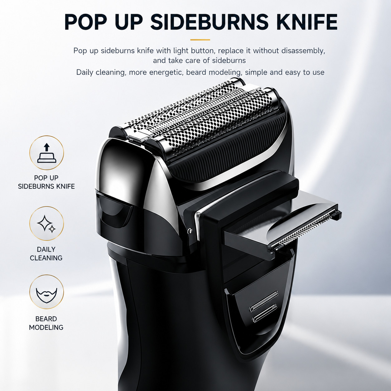 Men’s Electric Foil Shaver Rechargeable Washable Pop-Up Sideburns LED FK-609