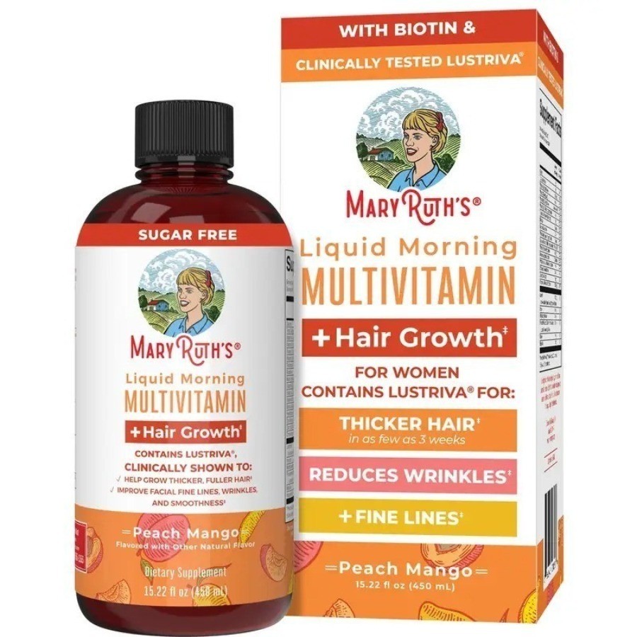 MaryRuth’s Liquid Multivitamin Hair Growth 450mL Peach Mango – 1/2/3 Bottles