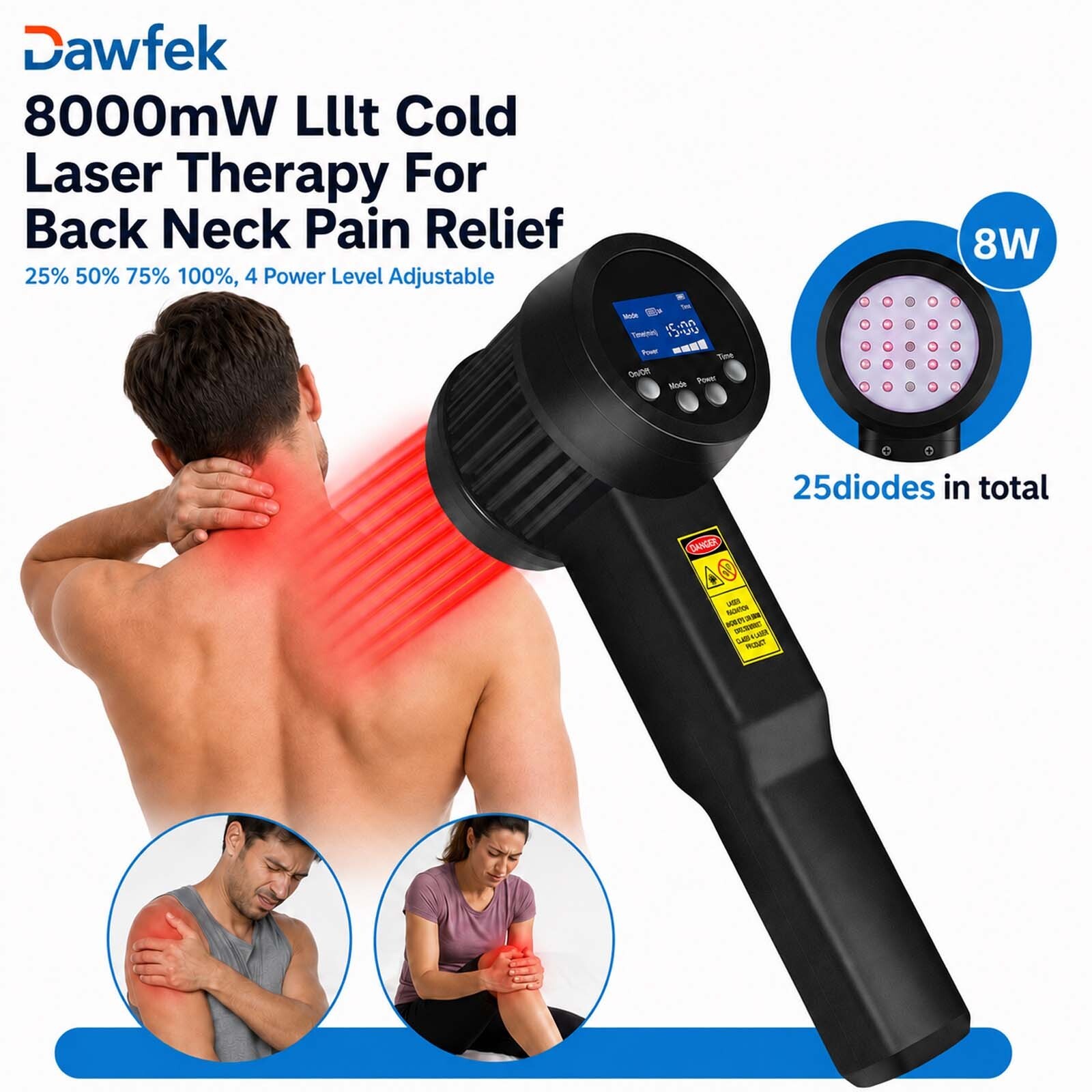 8W Cold Laser Red Light Therapy For Pain 808nm 905nm 25 Diode Body Neck Arm Foot