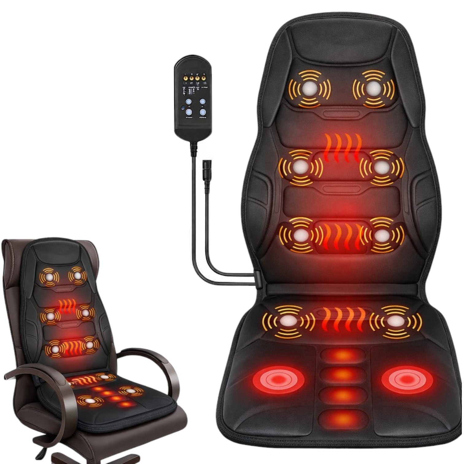 Massage Seat Cushion Heated Back Neck Body Massager Chair Remote Home Office Car