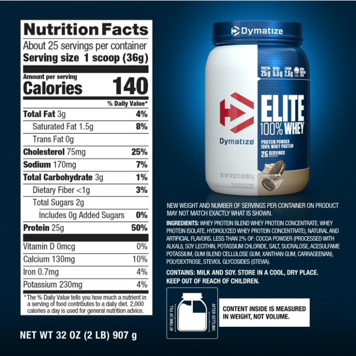 Dymatize Elite Whey Protein, Cookies & Cream, 2 lb