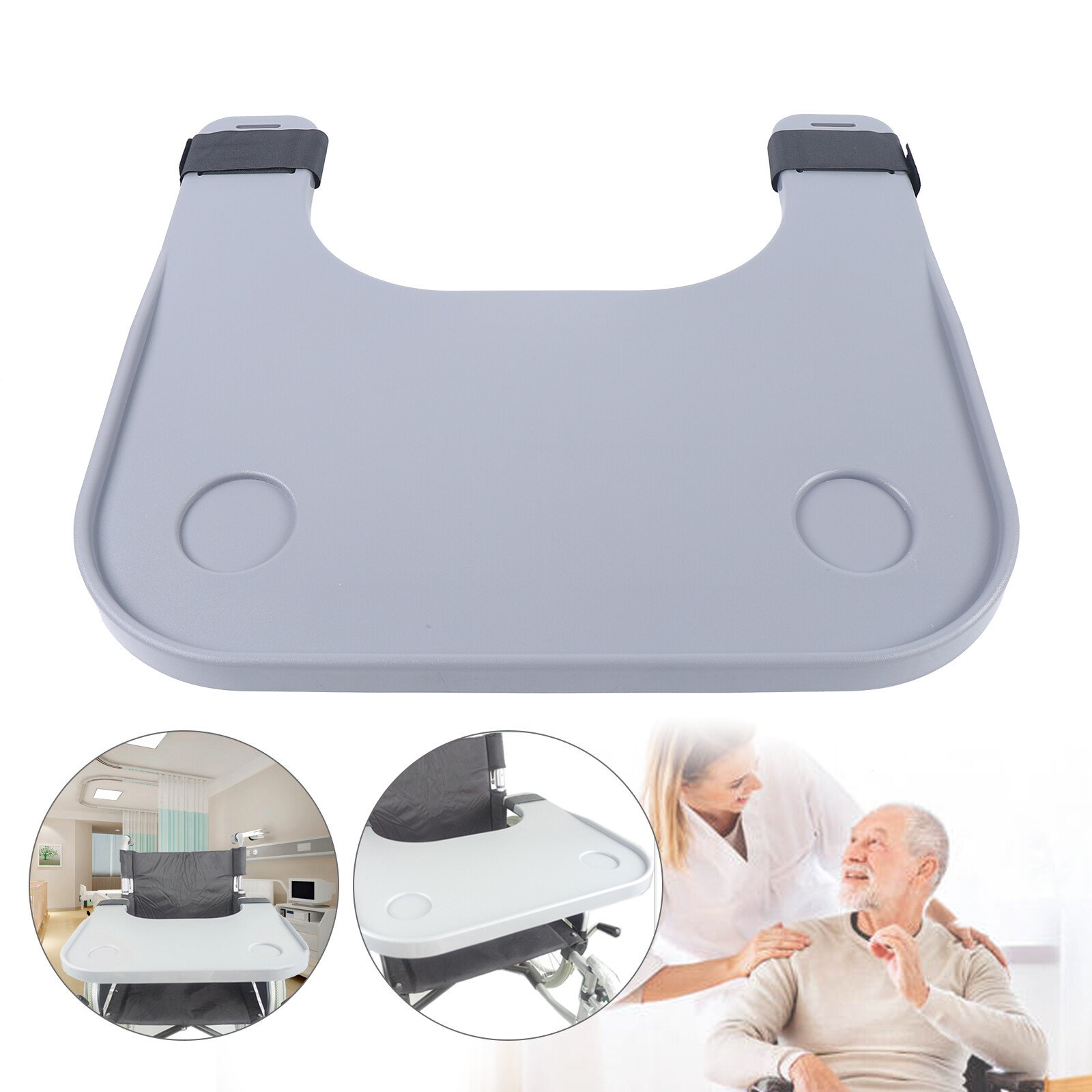 ABS Removable Wheelchair Tray Table Disabled Portable Lap Tray +Cup holder