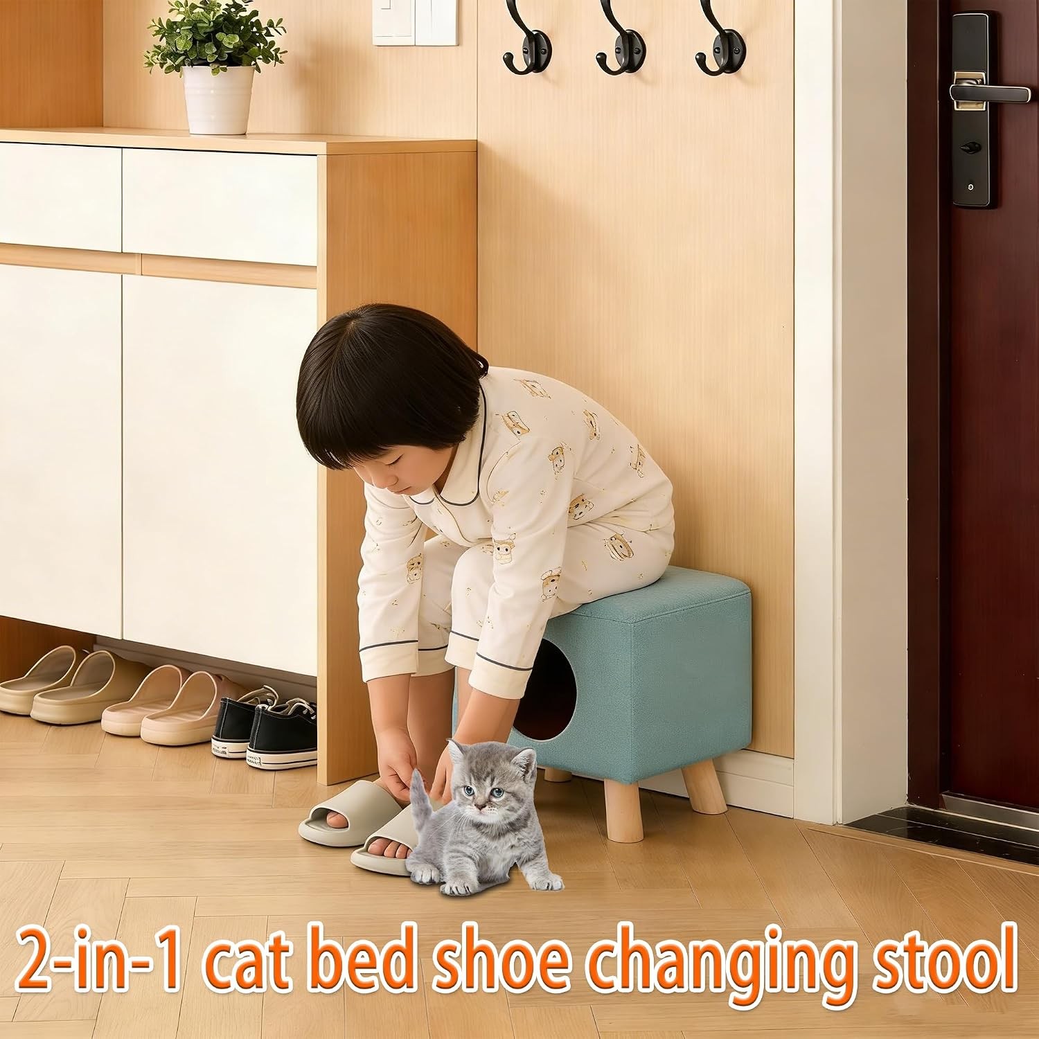 2-in-1 Cat Bed Stool,Semi-Enclosed Cat Cave Pet Bed for Indoor Cats & Small Dogs